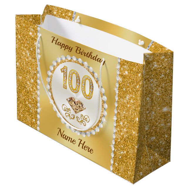 Gorgeous Personalised, 100th Birthday Gift Bag (Back Angled)