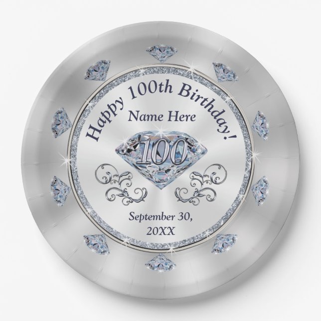 Gorgeous Personalised, 100th Birthday Plates (Front)