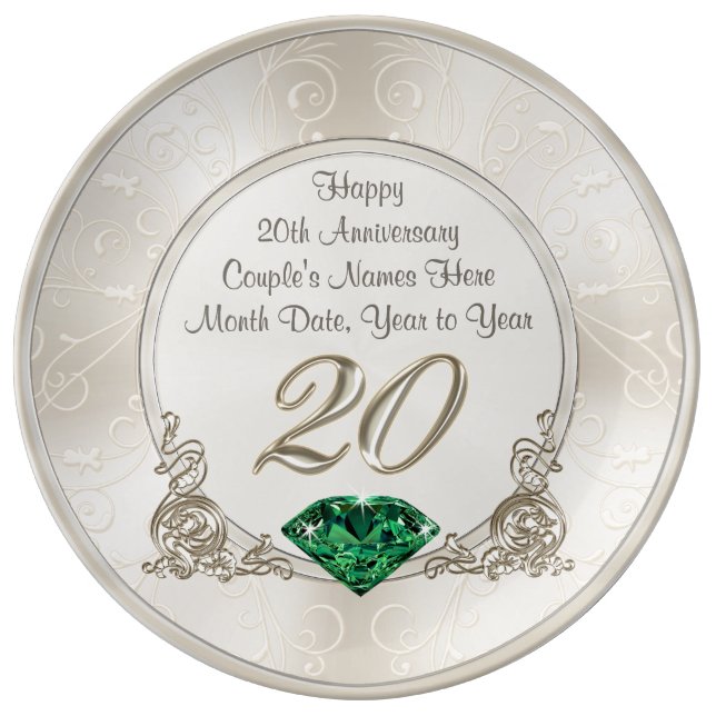 Gorgeous Personalised 20th Anniversary Gifts Plate (Front)