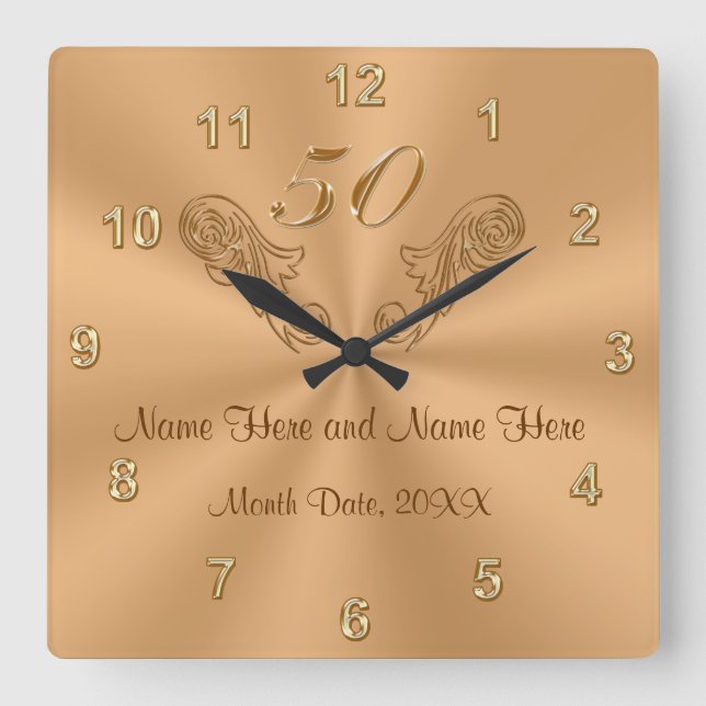 Gorgeous Personalised 50th Anniversary Gifts Square Wall Clock (Front)