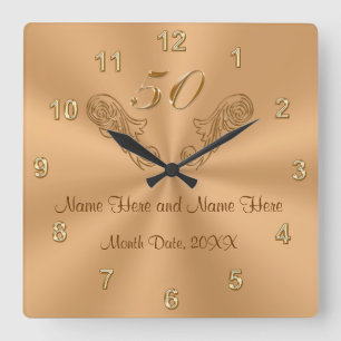 Gorgeous Personalised 50th Anniversary Gifts Square Wall Clock