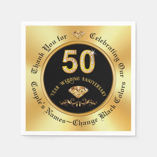 Gorgeous, Personalised 50th Anniversary Napkins (Front)