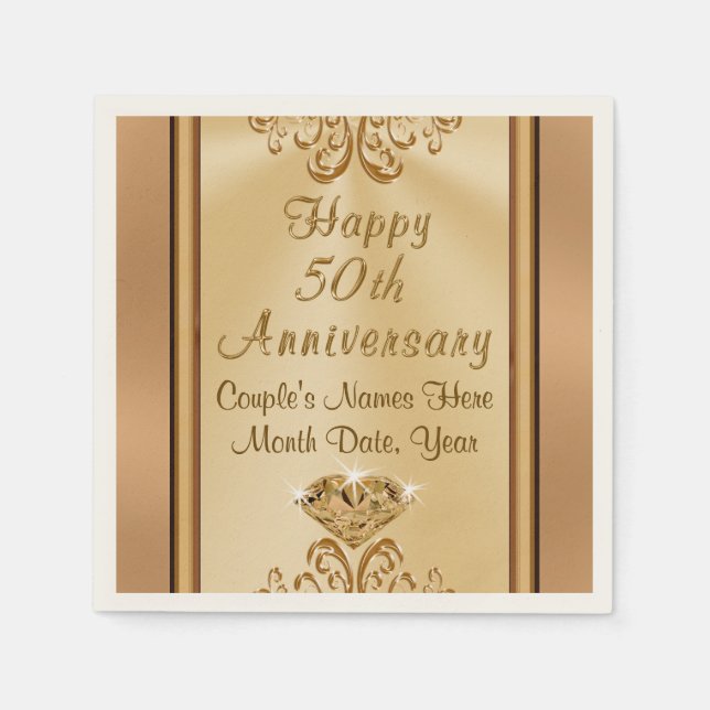 Gorgeous Personalised 50th Anniversary Napkins (Front)