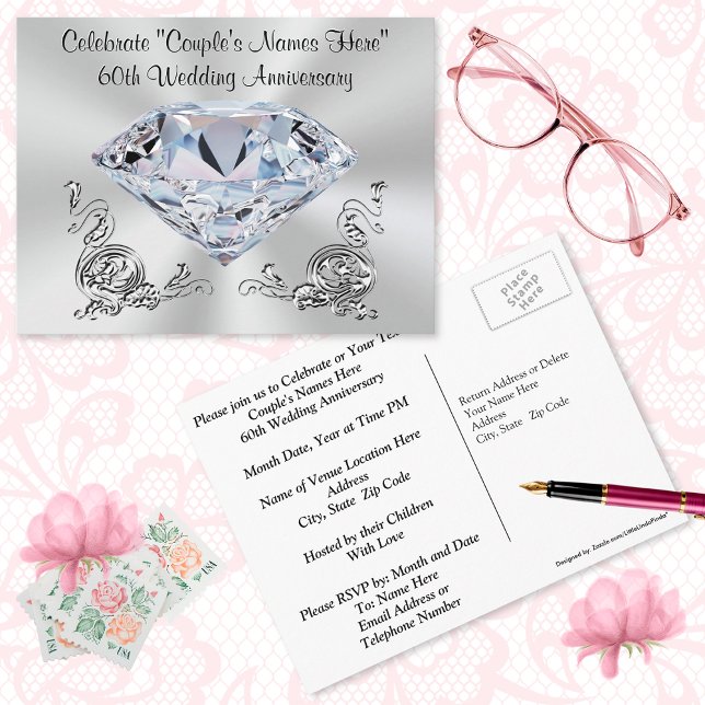 Gorgeous Personalised 60th Anniversary Invitations (Cheap, 60th Anniversary Invitations or 60th Anniversary Save the Dates, Post Cards. )