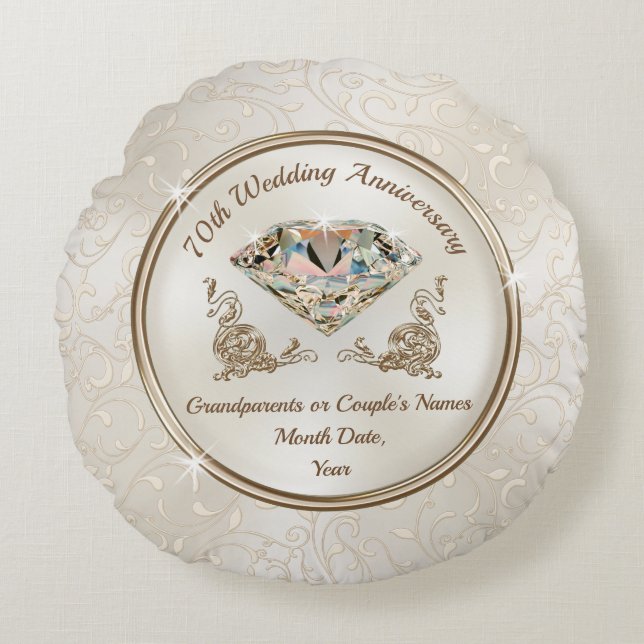Gorgeous Personalised 70 Year Anniversary Gift Round Cushion (Front)