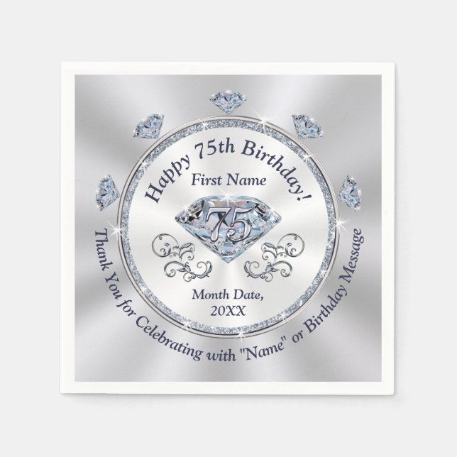 Gorgeous Personalised, 75th Birthday Paper Napkins (Front)