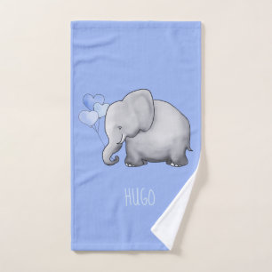 Gorgeous Personalised Blue Baby Elephant Nursery Bath Towel Set