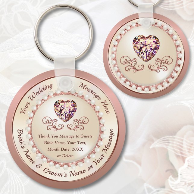 Gorgeous Personalised, ROSE GOLD Wedding Favours,  Key Ring (Rose Gold Wedding Favors for your Rose Gold Themed Wedding. Rose gold bridal shower favors and Ideas)