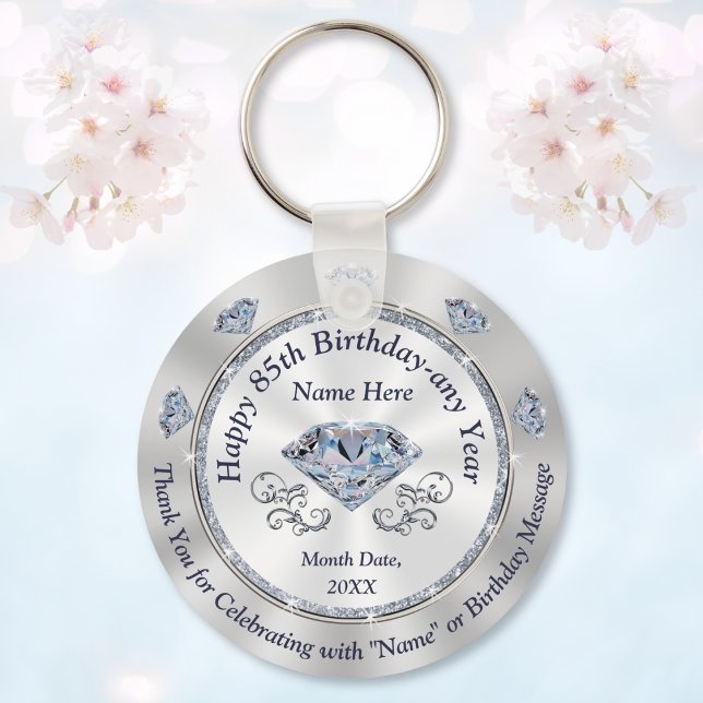 Gorgeous Personalized, 85th Birthday Party Favors Key Ring (Elegant Personalized, 85th birthday party favors. Wonderful, birthday party ideas for grandma, mom.)