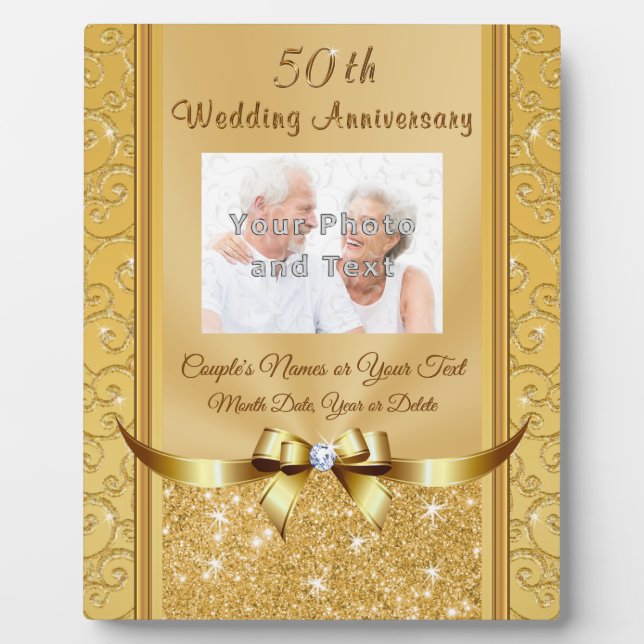 Gorgeous Photo 50th Wedding Anniversary Plaque (Front)