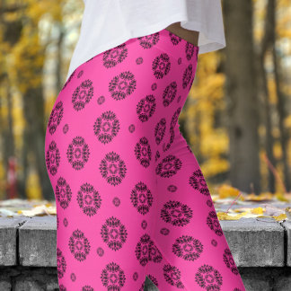 Gorgeous Pink and Black Mandela Pattern Leggings