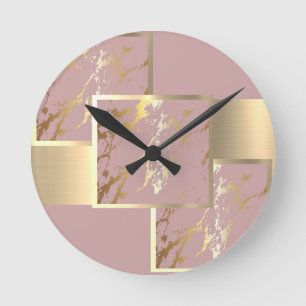 Gorgeous Pink and Gold Marble Design Round Clock