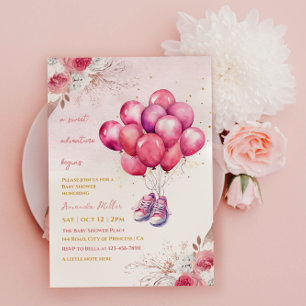 Gorgeous Pink Balloon Baby Girl Shower Invitation
