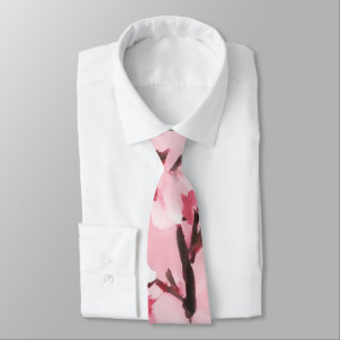 Gorgeous Pink Cherry Blossom Painting Pattern Tie