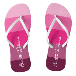 GORGEOUS PINK COLOR STRIPE LINE PATTERN NAME FLIP FLOPS