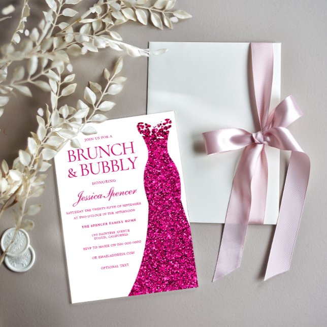 Gorgeous Pink Dress Bridal Shower Brunch & Bubbly Invitation (Creator Uploaded)