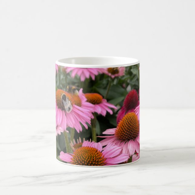 Gorgeous Pink Echinacea Flowers and Bee   Coffee Mug (Center)