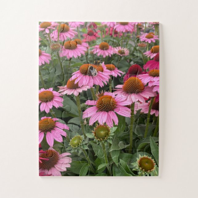 Gorgeous Pink Echinacea Flowers and Bee Jigsaw Puzzle (Vertical)