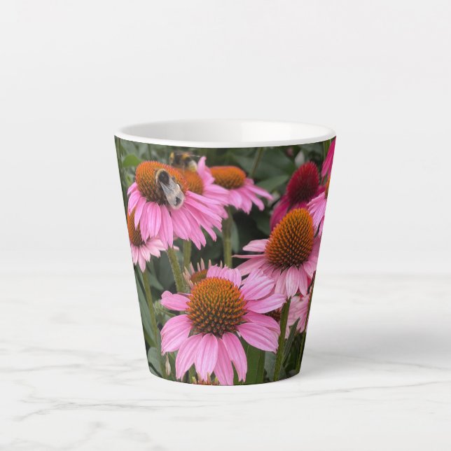 Gorgeous Pink Echinacea Flowers and Bee  Latte Mug (Front)