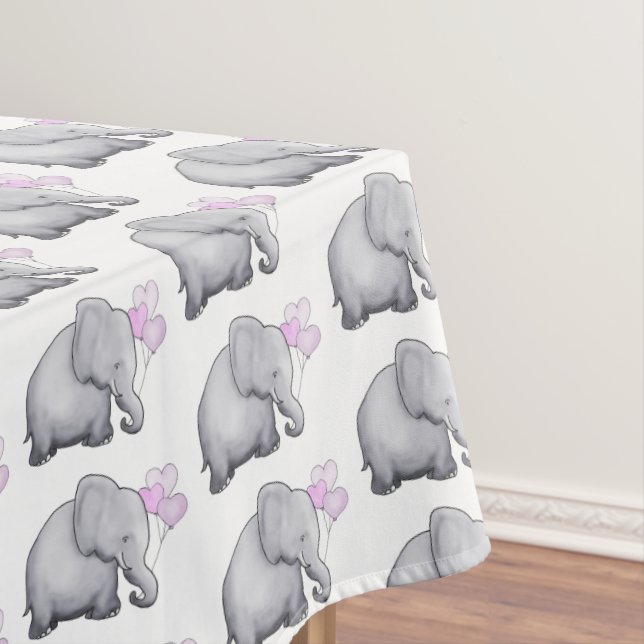 Gorgeous Pink Elephants Baby Shower Girl Nursery Tablecloth (In Situ)