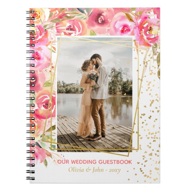 Gorgeous Pink Flower Photo Wedding Love Guestbook  Notebook (Front)
