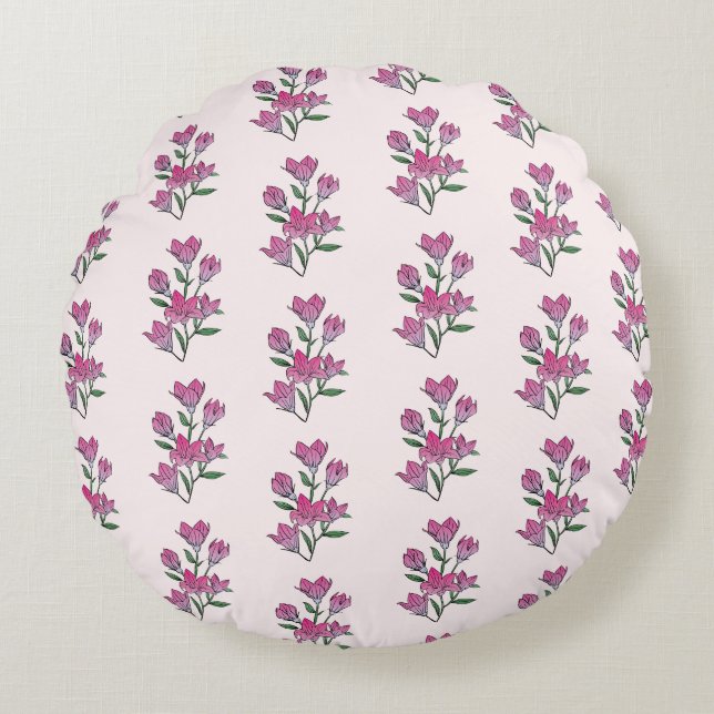 Gorgeous Pink Flowers Pattern Round Pillow (Front)