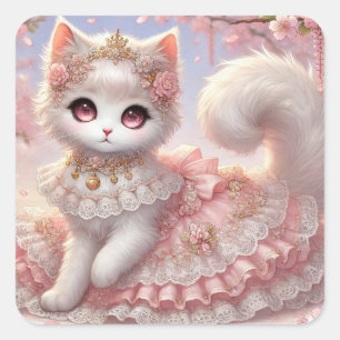 Gorgeous Pink Lolita Princess Cat Square Sticker