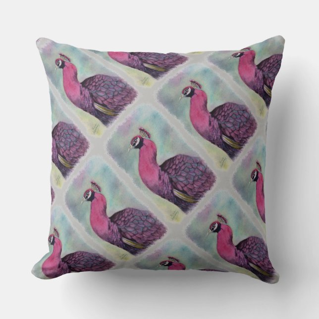 GORGEOUS PINK PEACOCK CUSHION (Front)