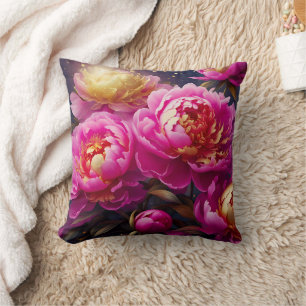 Gorgeous pink peonies with golden accents cushion