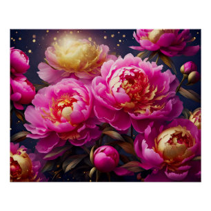 Gorgeous pink peonies with golden accents poster