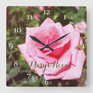Gorgeous pink rose flower clock.  Floral Square Wall Clock