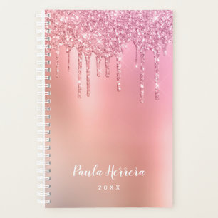 Gorgeous pink rose gold & copper glitter drips planner