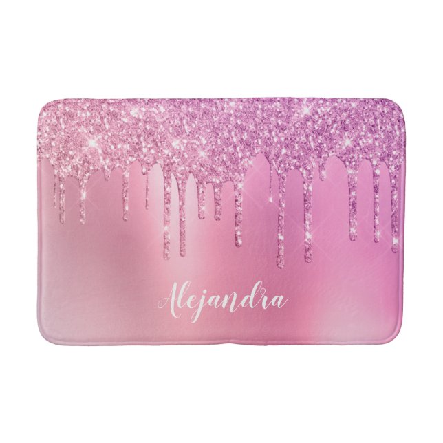 Gorgeous pink rose gold & purple glitter drips bath mat (Front)