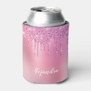 Gorgeous pink rose gold & purple glitter drips can cooler