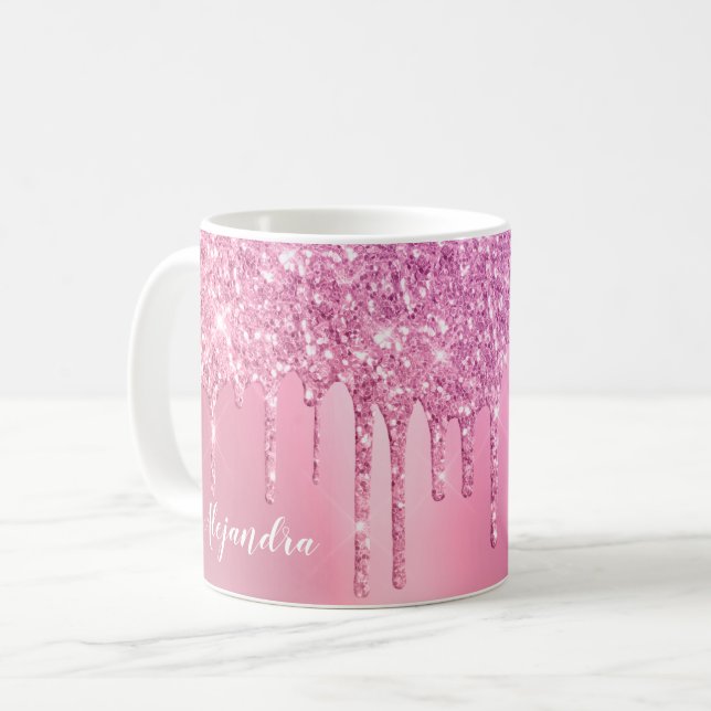 Gorgeous pink rose gold & purple glitter drips coffee mug (Front Left)
