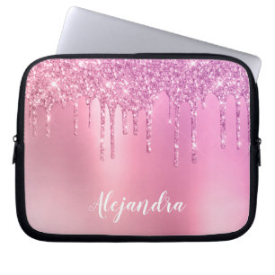 Gorgeous pink rose gold & purple glitter drips laptop sleeve