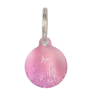 Gorgeous pink rose gold & purple glitter drips pet tag