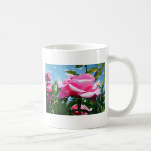 Gorgeous pink rose in blue sky. Floral photography Coffee Mug
