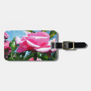 Gorgeous pink rose in blue sky. Floral photography Luggage Tag