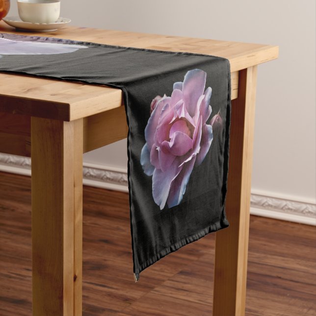 Gorgeous Pink Rose on Black. Short Table Runner (In Situ)