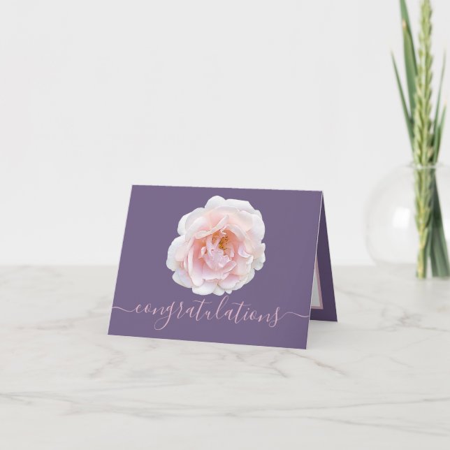 Gorgeous Pink Rose Purple Backdrop Congratulations Card (Front)