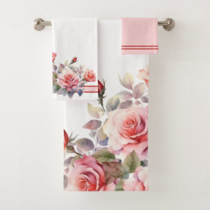 Gorgeous Pink Roses Bath Towel Set