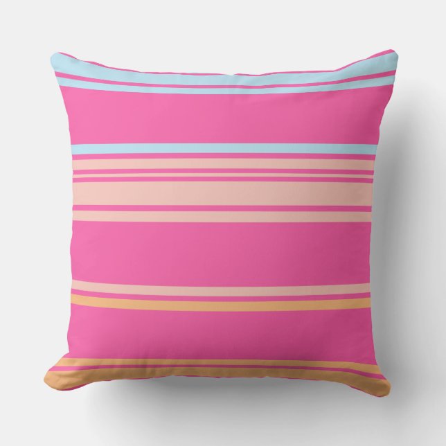 Gorgeous Pink, Sand and Blue Stripes Cushion (Front)