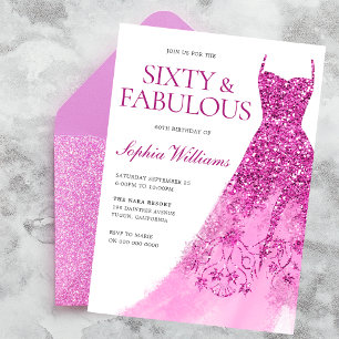 Gorgeous Pink Sparkle Dress 60th Birthday Party Invitation