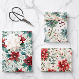 Gorgeous Poinsettia Christmas Coordinating  Wrapping Paper Sheet