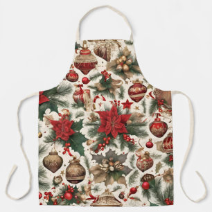Gorgeous Poinsettia Flowers, Christmas Decorations Apron
