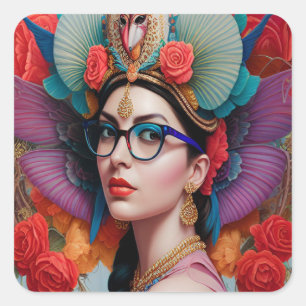 Gorgeous princess with glasses square sticker