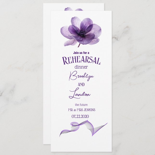 Gorgeous Purple Flower Rehearsal Dinner  Invitation (Front/Back)