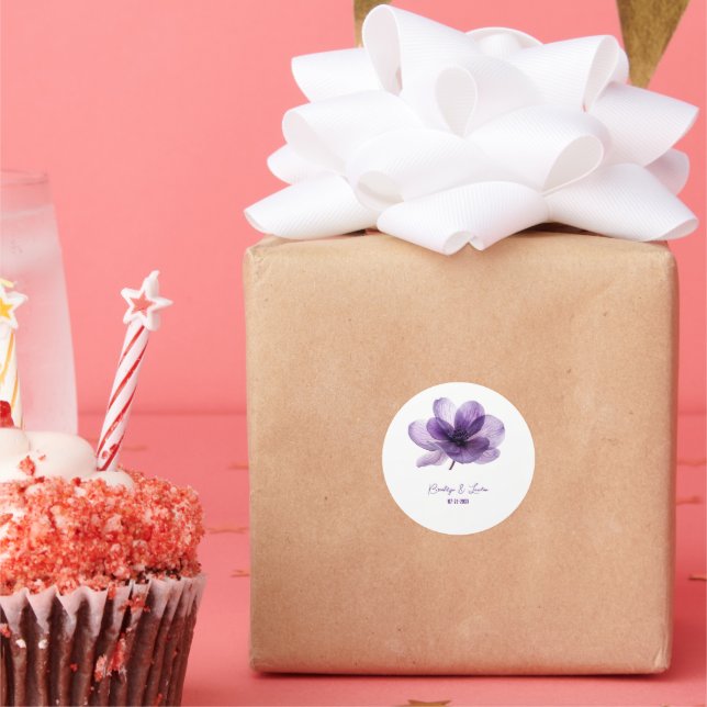 Gorgeous Purple Flower Wedding  Classic Round Sticker (Party)