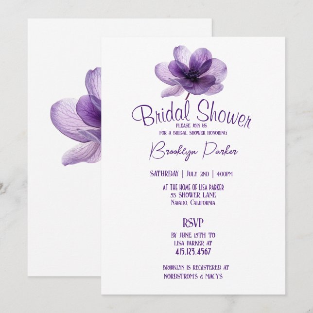 Gorgeous Purple Flower Wedding  Invitation (Front/Back)